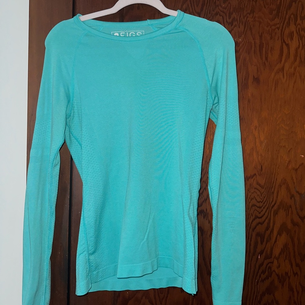 Figs Women's Aqua Long Sleeve Underscrub Top